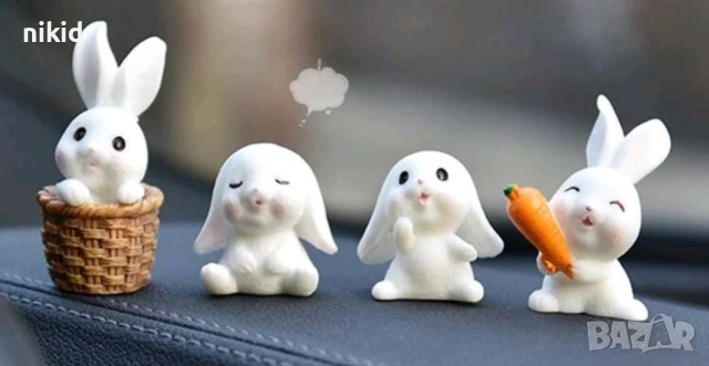 4 бр зайче зайчета заек в кошница морков пластмасови PVC фигурки топер за игра и украса торта макети