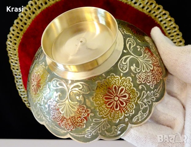 Бронзова купичка за ядки Паун,клетъчен емайл, снимка 7 - Антикварни и старинни предмети - 38459890