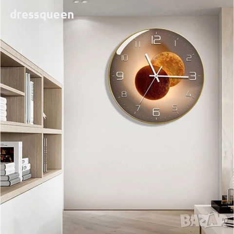 4446 Премиум стенен часовник с безшумен механизъм и фази на луната, снимка 4 - Стенни часовници - 54068904