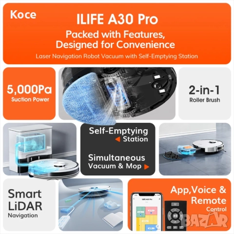 Робот прахосмукачка Ilife A30 PRO, снимка 4 - Прахосмукачки - 52813575