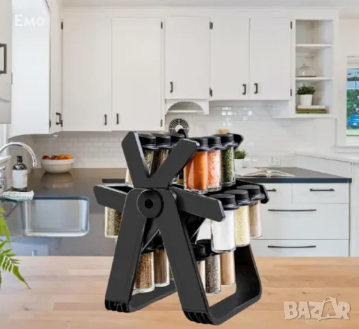 Стилен въртящ се органайзер за подправки, стъклени бурканчета, 18 части, снимка 7 - Органайзери - 48540898