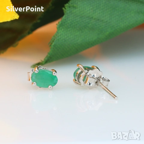 Сребърни обеци с натурални Изумруди от Замбия и сертификат , снимка 4 - Обеци - 54222553