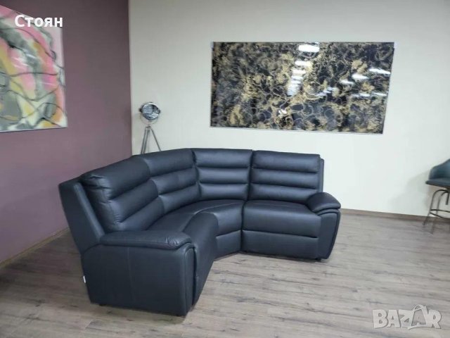 Черен кожен ъглов диван La-z-boy, снимка 8 - Дивани и мека мебел - 42514958