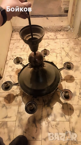 Масивен антикварен полилей от месинг/бронз – 6 светлини, винтидж стил, снимка 3 - Антикварни и старинни предмети - 54149227