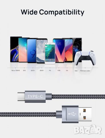 JSAUX USB A 3.0 към USB-C кабел за бързо зареждане, найлонова оплетка, 100 см, снимка 7 - USB кабели - 40126410