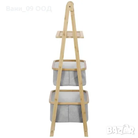 Сгъваема бамбукова етажерка с текстилни кошници , снимка 3 - Етажерки - 49740511