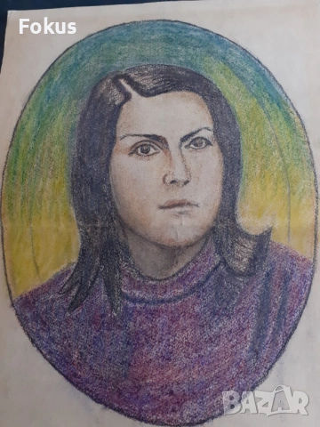 Стара майсторска рисунка с пастели - картина портрет жена, снимка 2 - Антикварни и старинни предмети - 53285785
