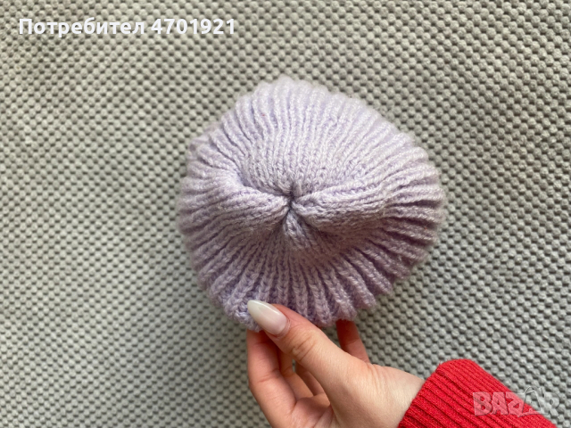 Лилава плетена шапка, снимка 5 - Шапки - 53136533