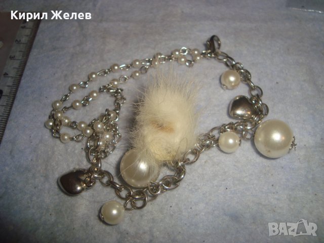 ОРИГИНАЛЕН АРТ ДИЗАЙН ПОСРЕБРЕНА НЕЖНА ФИНА ДАМСКА ГРИВНА с ПУХЧЕ 31318, снимка 2 - Гривни - 38042238