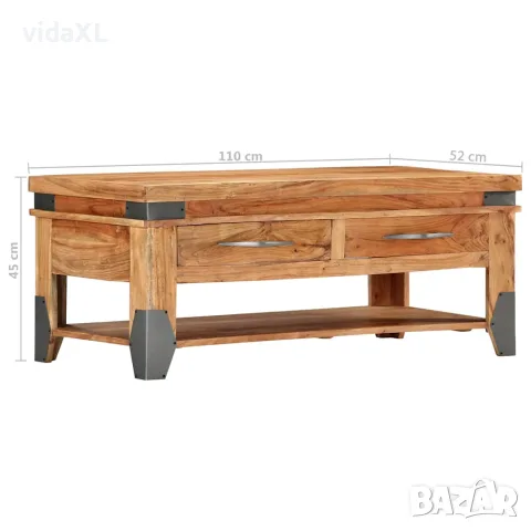 vidaXL Маса за кафе, 110x52x45 см, акациево дърво масив, снимка 8 - Маси - 56146508