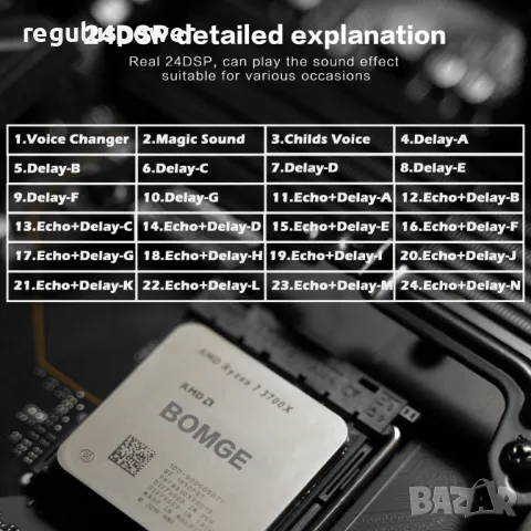 Смесителен пулт BMG-04F DSP24, DJ MIXER, BLUETOOTH, Usb Player, 24 DSP Effect Echo,, снимка 11 - Аудиосистеми - 50236171