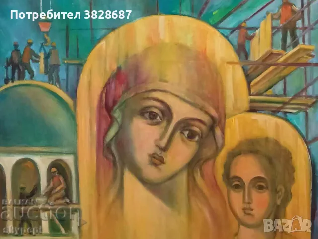 Картина,,Градежа  на храма в Пампорово", снимка 2 - Картини - 48269716