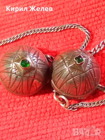 2 УНИКАЛНИ СТАРИ СРЕБЪРНИ УКРАШЕНИЯ с ЕМЕРАЛД СМАРАГД РЪЧНО ОРНАМЕНТИРАНИ с ЩЕМПЕЛ на АТЕЛИЕТО 26341