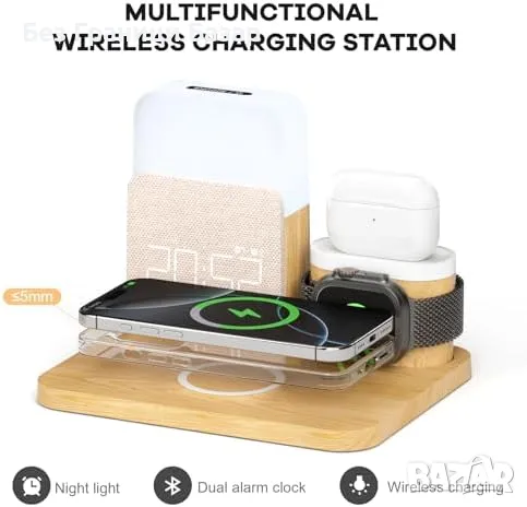 Нова Зарядна станция с аларма, лампа и MagSafe за iPhone/Watch/Pods, снимка 3 - Друга електроника - 49659902