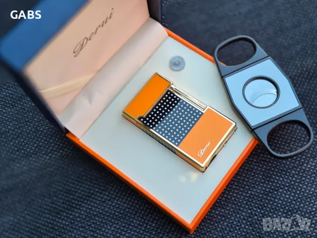 Луксозна газова запалка Derui с подарък резачка за пури,четири цвята, снимка 3 - Запалки - 50298940