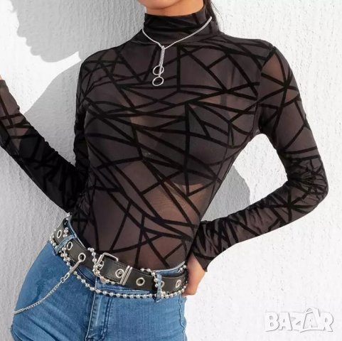 Черно боди с дълъг ръкав, снимка 1 - Блузи с дълъг ръкав и пуловери - 31223802