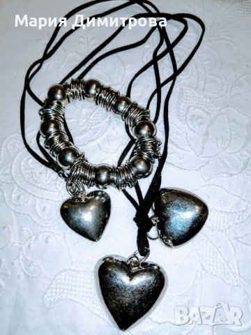 Комплект колие и гривна със сърца, снимка 1