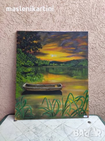 Маслена картина Залез над езерото
