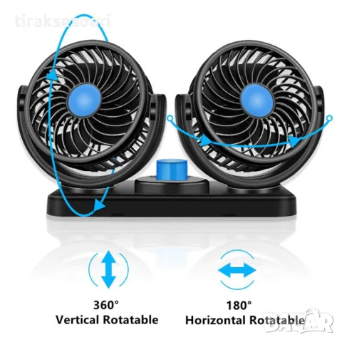 Двоен вентилатор за автомобили, джипове, бусове, камиони 4.3 инча 12V, снимка 4 - Аксесоари и консумативи - 50074209