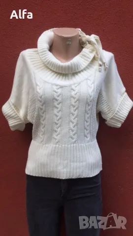 уникален бял пуловер с къс ръкав