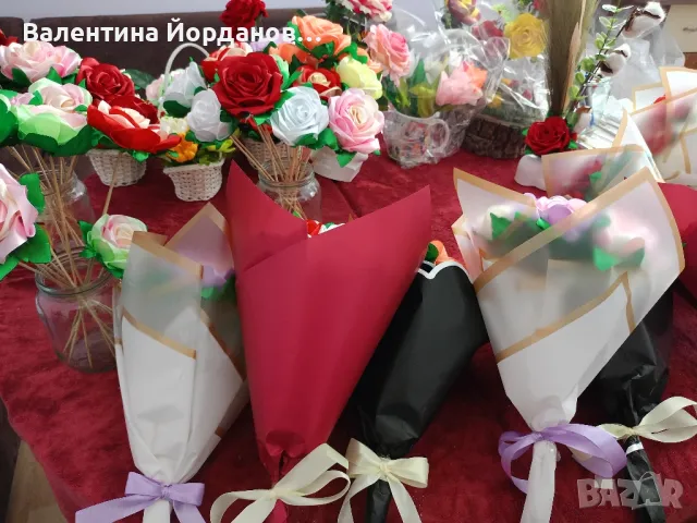 букети от сатенени рози , снимка 5 - Изкуствени цветя - 48848616