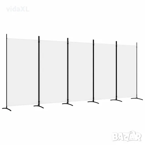 vidaXL Параван за стая, бял, 5 панела, 433x180 см, плат