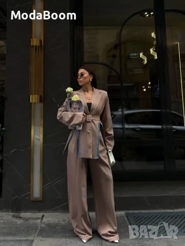 Стилен кафяв официален дамски комплект , снимка 2 - Сака - 47543773
