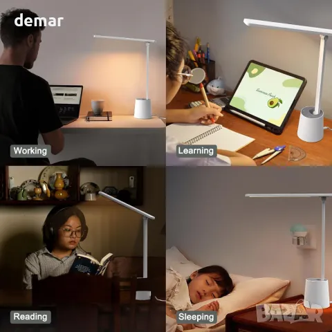 LONGTOO LED настолна лампа, димируема с 5 яркости и 5 цветови режима, 9 W, бяла, снимка 7 - Настолни лампи - 49243007