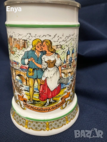 Винтидж керамична халба за бира с капак, снимка 3 - Антикварни и старинни предмети - 53356612