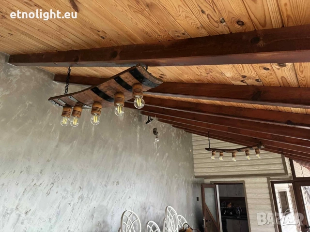 Полилеи от автентични реставрирани дъбови бъчви с ръчно изработени дървени чашки , снимка 2 - Полилеи - 50874496