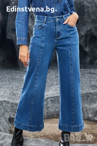 Дамски дънки в синьо със свободни крачоли, снимка 1