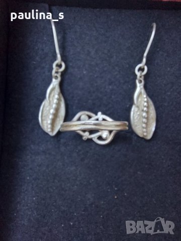 Винтидж / Античен сребърен комплект обеци и пръстен - проба 925 - СБХ, снимка 4 - Бижутерийни комплекти - 29435950