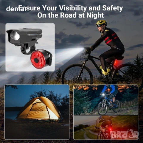Комплект предни и задни велосипедни светлини, супер ярки, 4+3 режима на осветление, снимка 8 - Аксесоари за велосипеди - 54105835