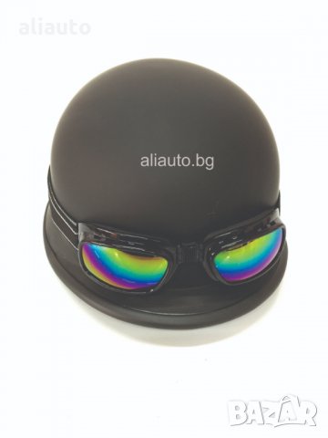 Каска ретро в комплект с очила черен мат А-24, снимка 3 - Аксесоари и консумативи - 31525376