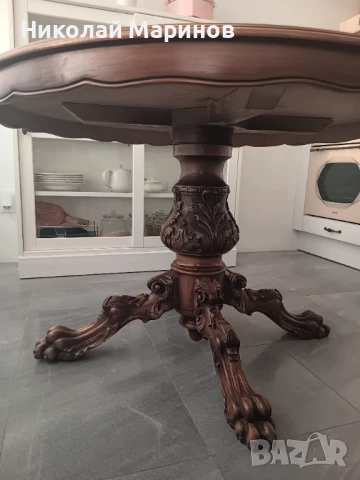 Маса и 4 стола от масивен орех – бароков стил, 1970 г., снимка 2 - Маси - 51332527