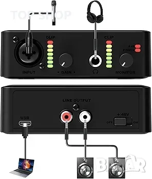 YDMADE USB аудио интерфейс с XLR и 1/4 инча, снимка 3 - Друга електроника - 48747623