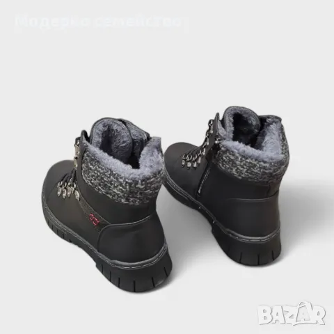 Дамски боти в черен цвят с топла вата цип и връзки модел: 6059-1 black, снимка 3 - Дамски боти - 47511275