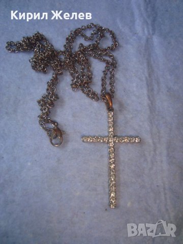 СТАРО УКРАСЕНО с МНОГО КРАСИВИ ФАСЕТИРАНИ КРИСТАЛИ АРТ КРЪСТЧЕ с ВЕРИЖКА КОЛИЕ 21524, снимка 4 - Колиета, медальони, синджири - 36950383