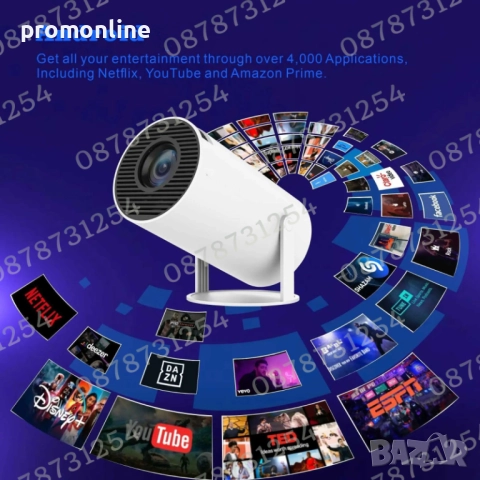 Видеопроектор с 10 000 Вградени Игри Безжичен Стрийминг до Платформи, снимка 4 - Плейъри, домашно кино, прожектори - 52477744