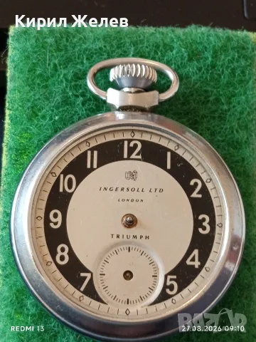 Стар джобен часовник INGERSOLL Made in Britain рядък за КОЛЕКЦИОНЕРИ 37177, снимка 2 - Антикварни и старинни предмети - 55829547