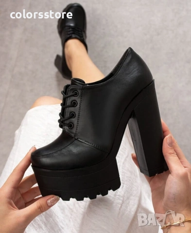Обувки на ток - черна кожа - FB10