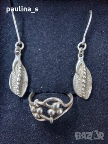 Винтидж / Античен сребърен комплект обеци и пръстен - проба 925 - СБХ, снимка 5 - Бижутерийни комплекти - 29435950