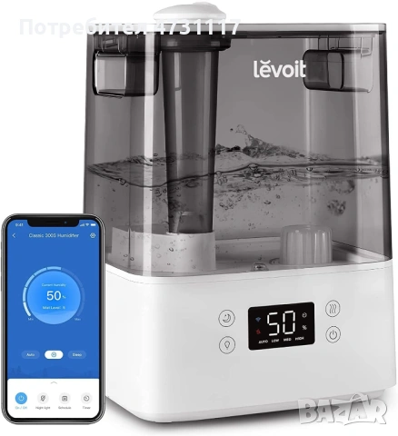 Ултразвуков смарт овлажнител за въздух Levoit Classic 300S, Резервоар 6 л., Горно зареждане!, снимка 2 - Овлажнители и пречистватели за въздух - 53958917