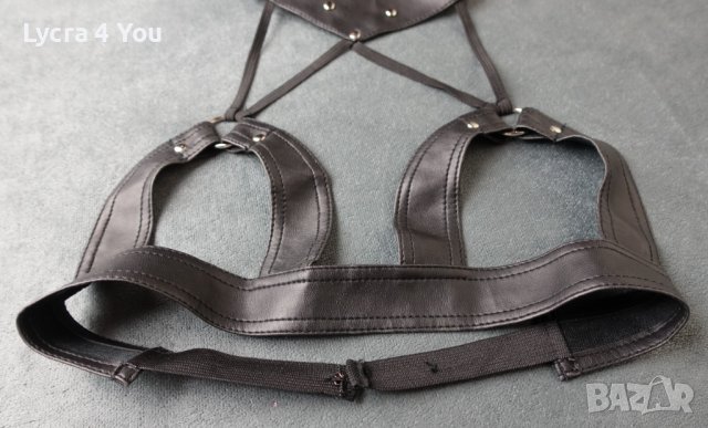 S кожен сутиен с отворени чашки и нашийник с ластични ленти, снимка 7 - Бельо - 40393903