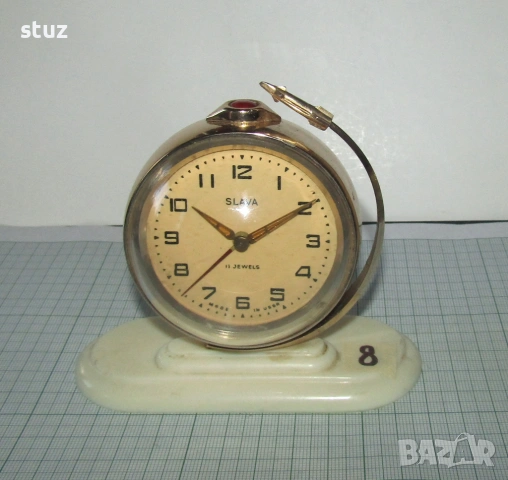 Будилник Слава "Спутник" (No:8) , снимка 2 - Антикварни и старинни предмети - 53217470