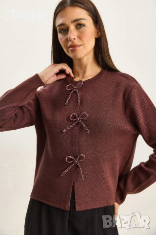  Стилна блуза, панделки от перли, бордо, кафяво, екрю