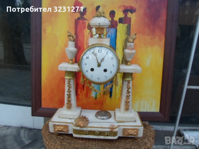 Рядък Каминен Часовник Франция/АМПИР/Бронз/Мрамор/Ок.1820год.К/