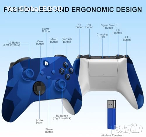 SWCTIM безжичен Xbox контролер Camo Blue, снимка 7 - Аксесоари - 53984190
