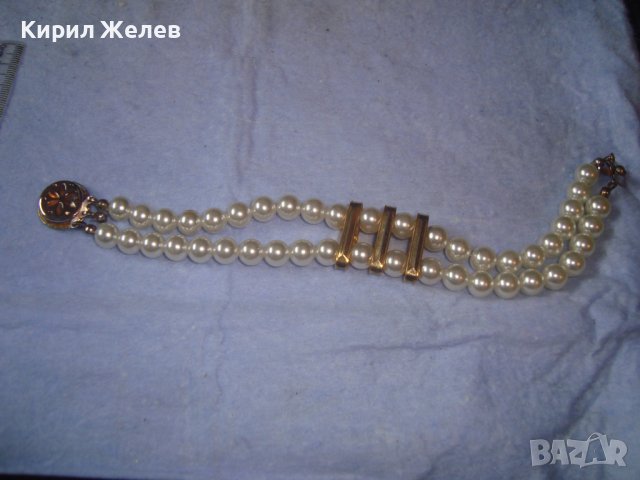 КРАСИВА ПЕРЛЕНА АРТ ДЕКО ВИНТИДЖ ГРИВНА с ФАСЕТИРАНИ КРИСТАЛИ и МЕСИНГ 3628, снимка 7 - Гривни - 37045858