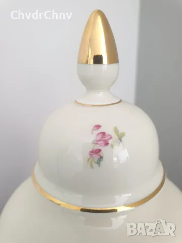 ALKA Bavaria Meissen 23см/АЛКА Бавария Майсен стара немска порцеланова ваза с капак-урна, снимка 14 - Вази - 55876499